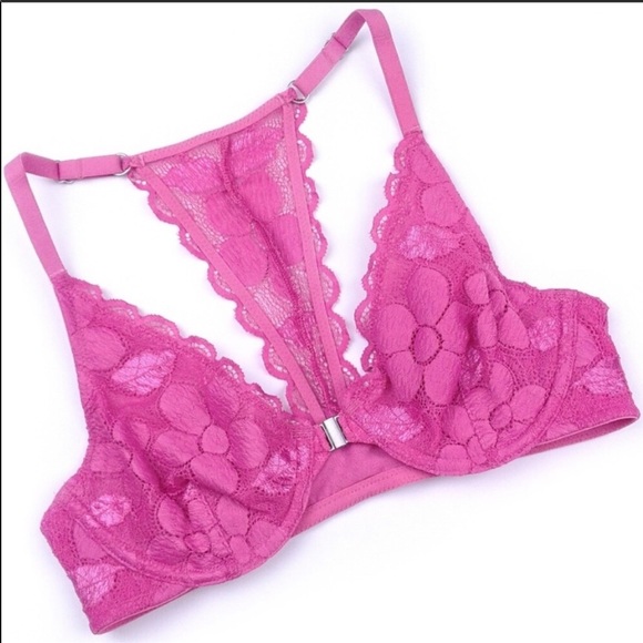 New aerie Happy Pink Lace Unlined Plunge Bra - Picture 3 of 7